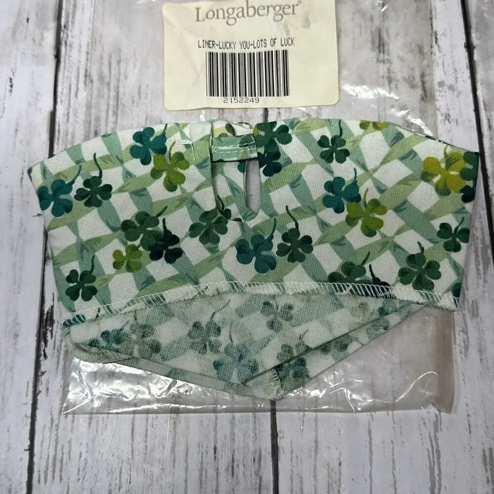 LONGABERGER 2002  LOT‎ of LUCK Lucky You Basket SHAMROCK Liner #2152249 - NIP